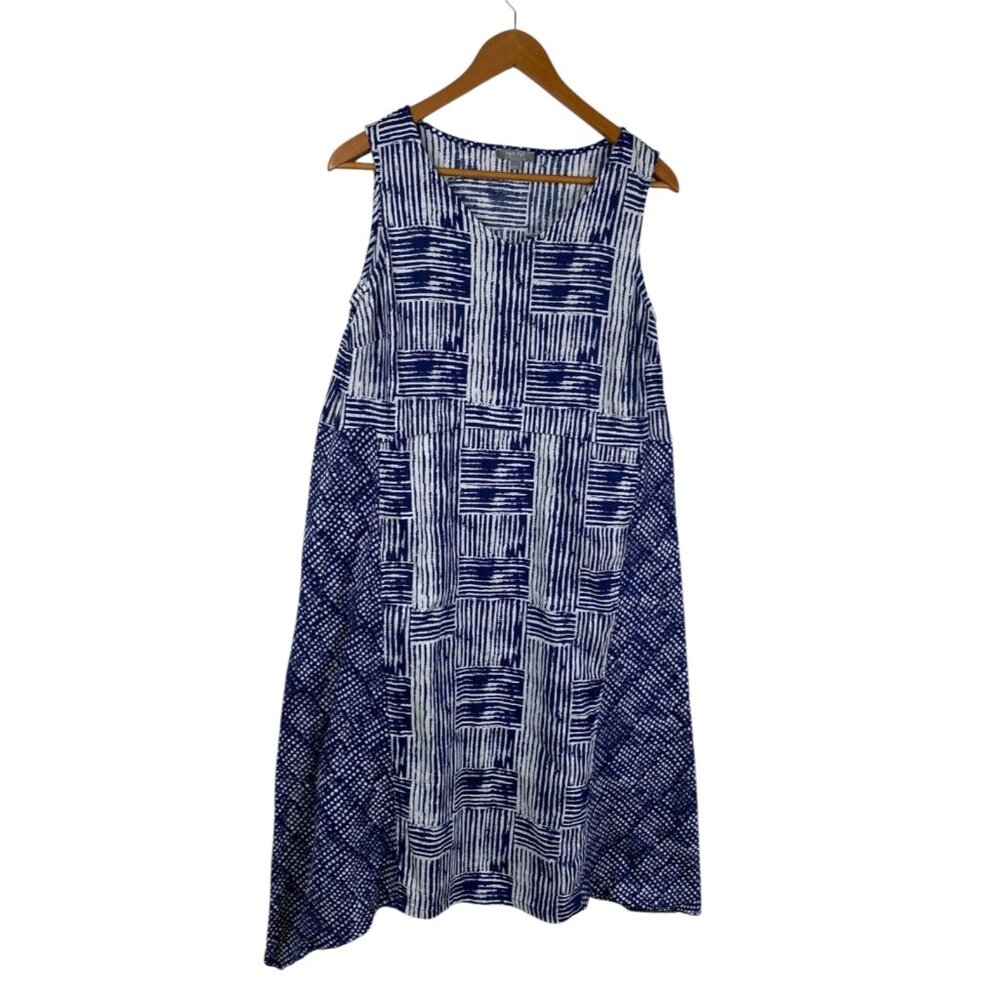 Habitat Women's Linen Blend Lagenlook Coastal Resort Dress Blue White Size L